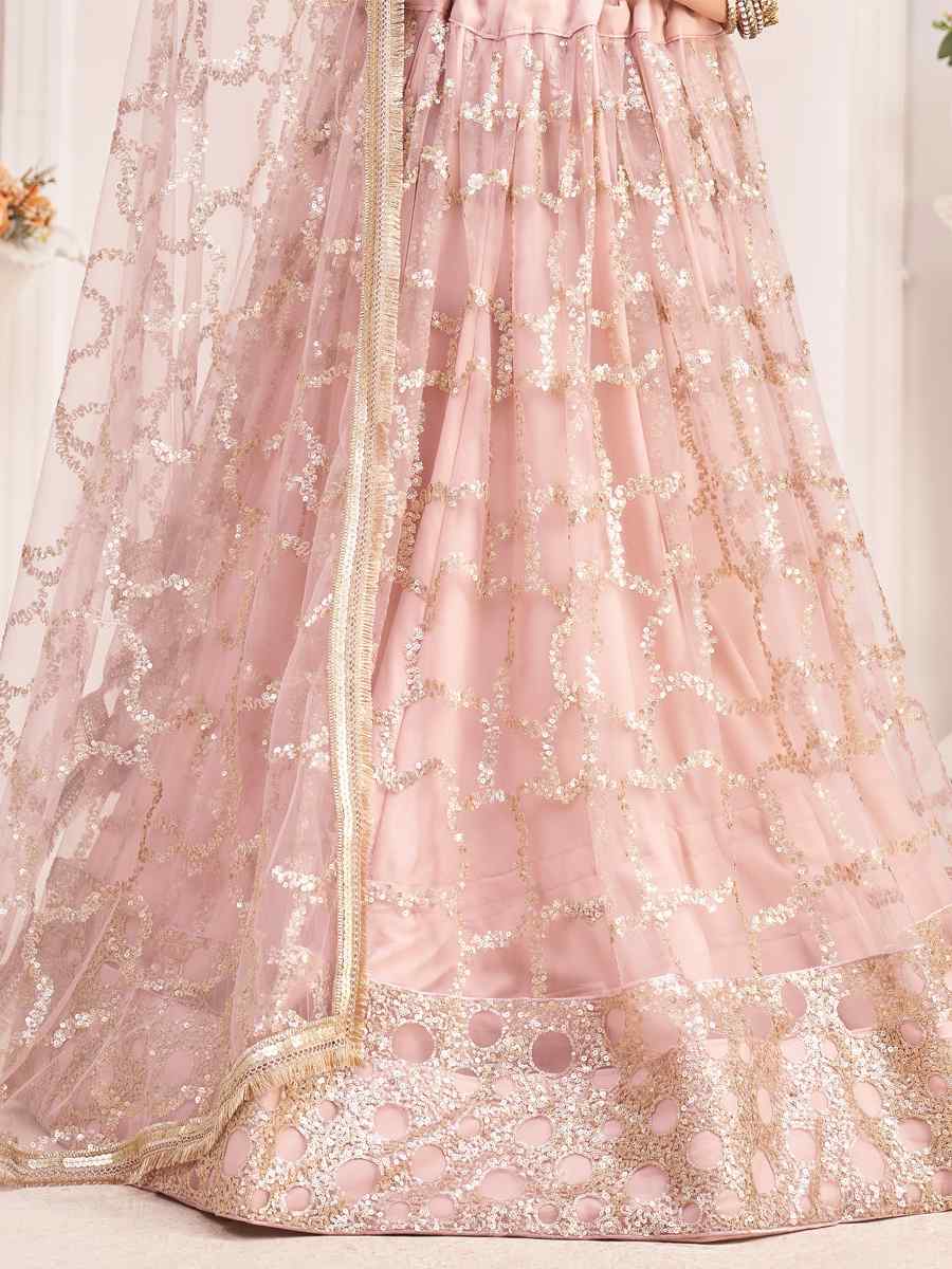 Peach Butterfly Net Embroidered Party Wear Festival Heavy Border Lehenga Choli