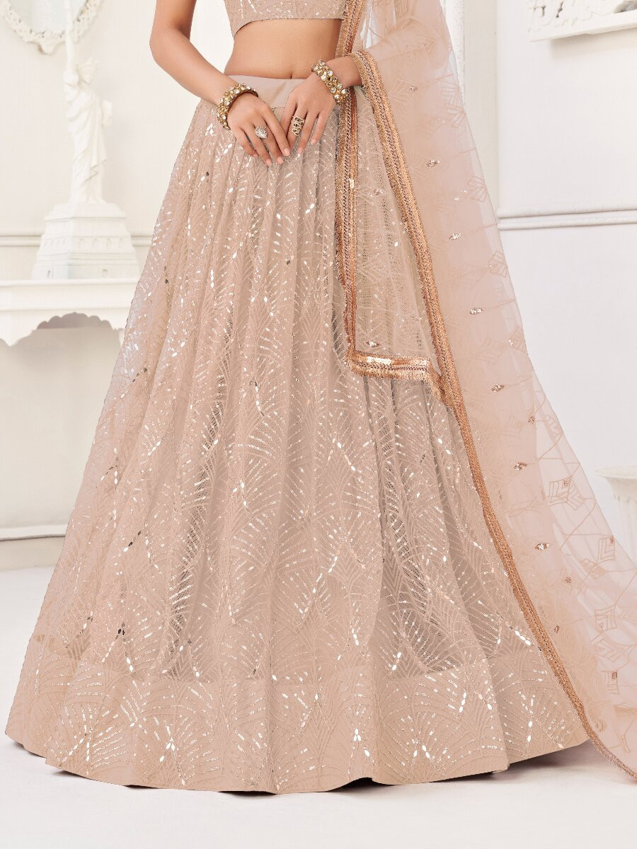 Peach Butterfly Net Embroidery Sequins Wedding Festival Party Wear Traditional Lehenga Choli