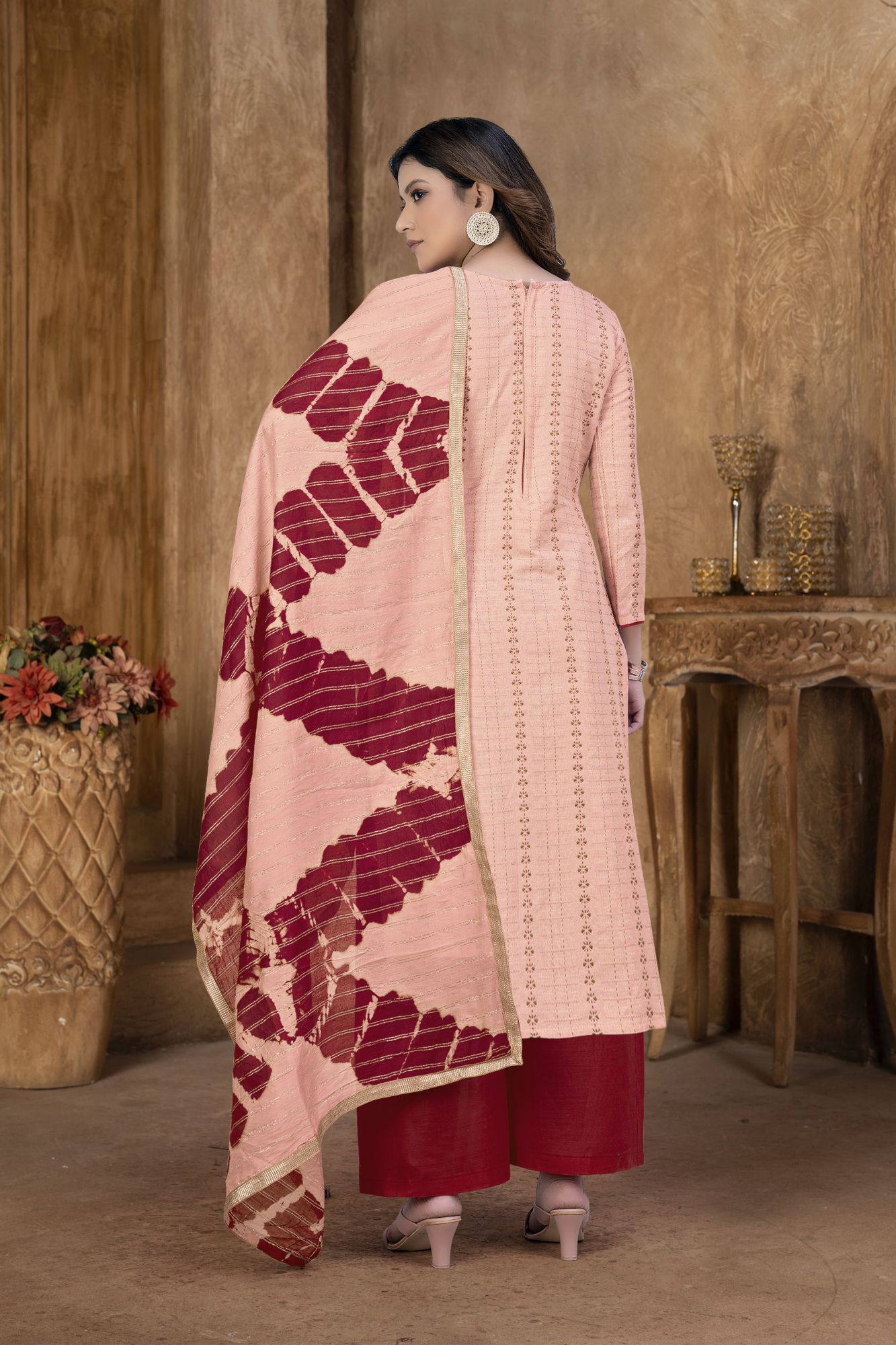 Peach Cambric Cotton Lace Party  Festival Pant Salwar Kameez