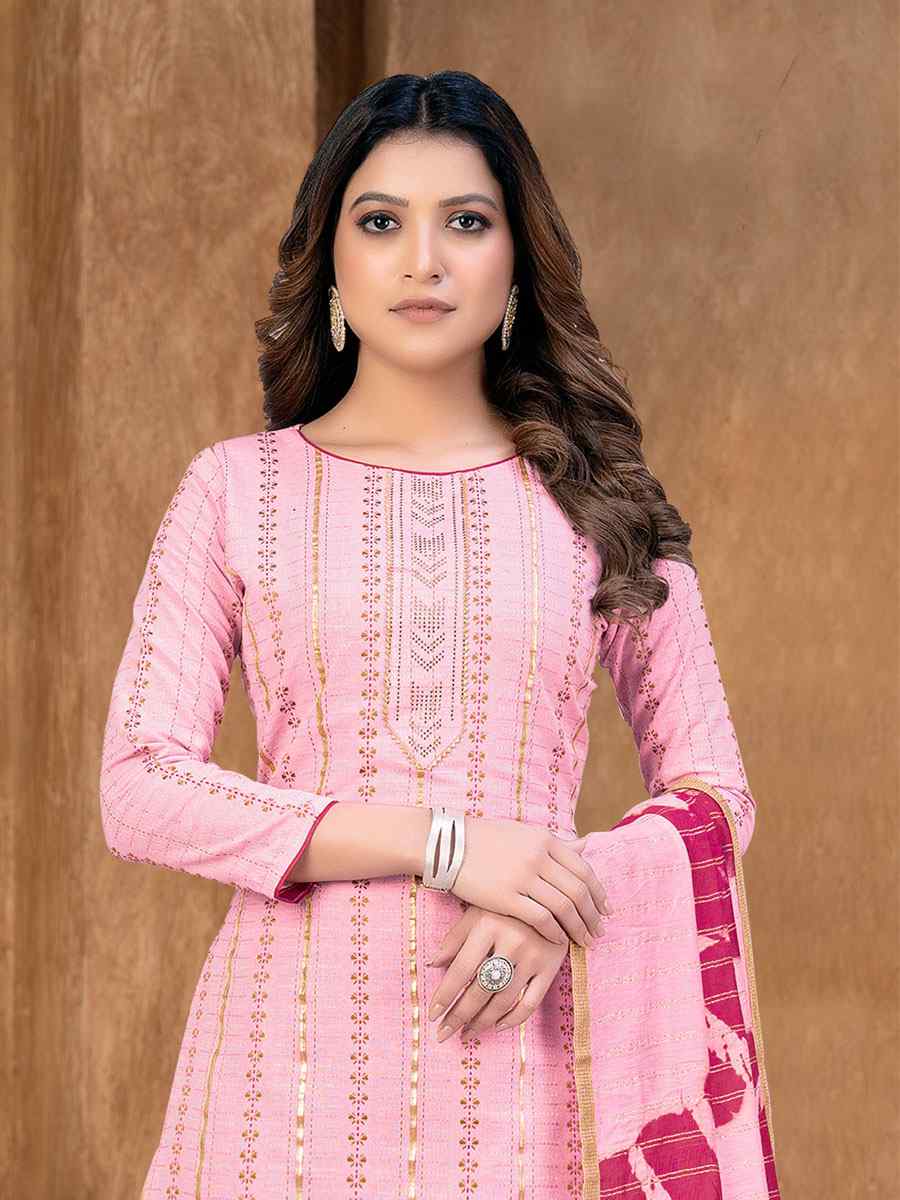Peach Cambric Cotton Printed Casual Festival Pant Salwar Kameez