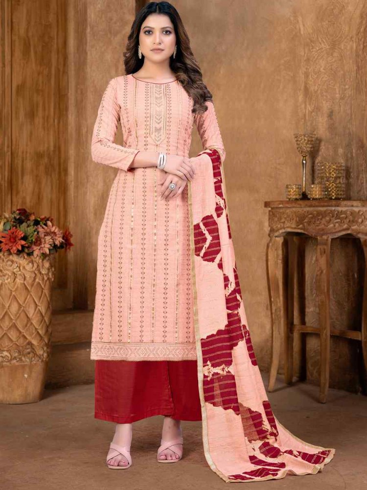 Peach Cambric Cotton Printed Casual Festival Pant Salwar Kameez