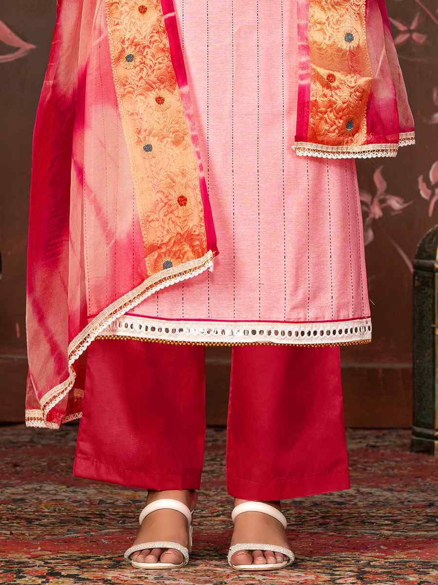 Peach Cembric Cotton Embroidered Casual Festival Pant Salwar Kameez