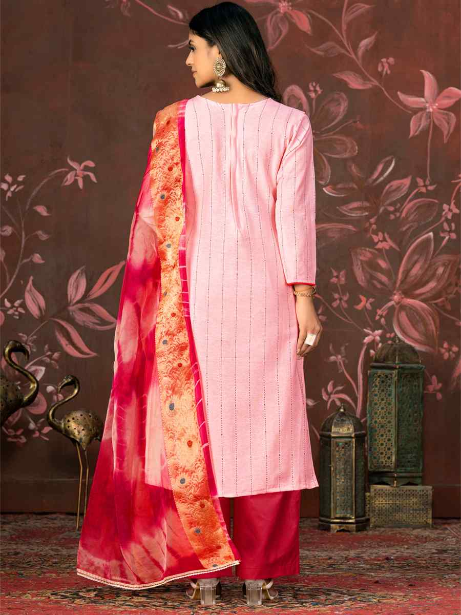 Peach Cembric Cotton Embroidered Casual Festival Pant Salwar Kameez
