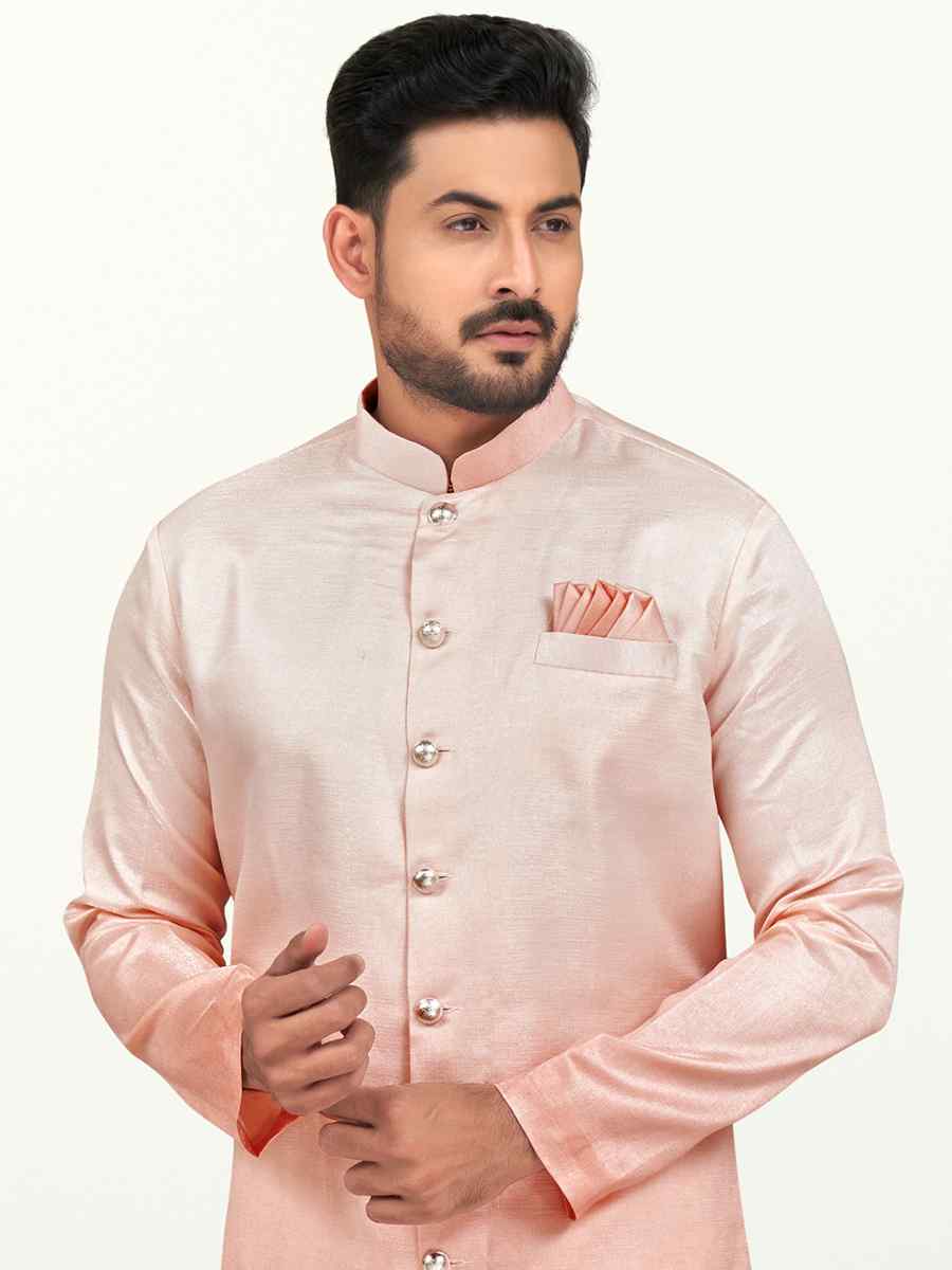 Peach Champion Silk Printed Festival Party Sherwani