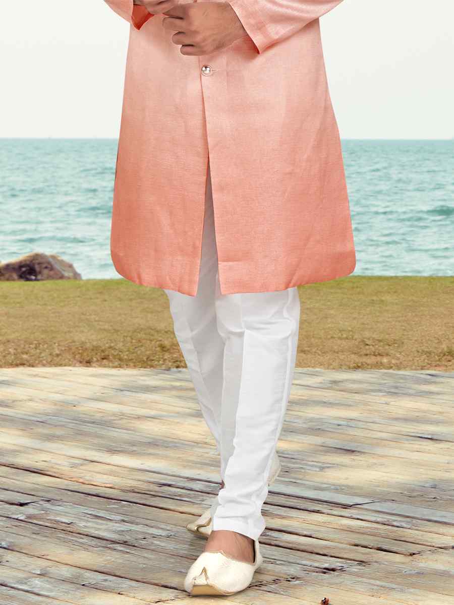 Peach Champion Silk Printed Festival Party Sherwani