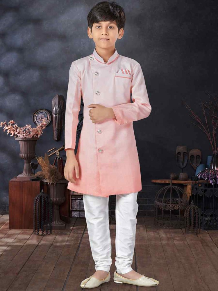 Peach Champion Silk Printed Traditional Party Kurta