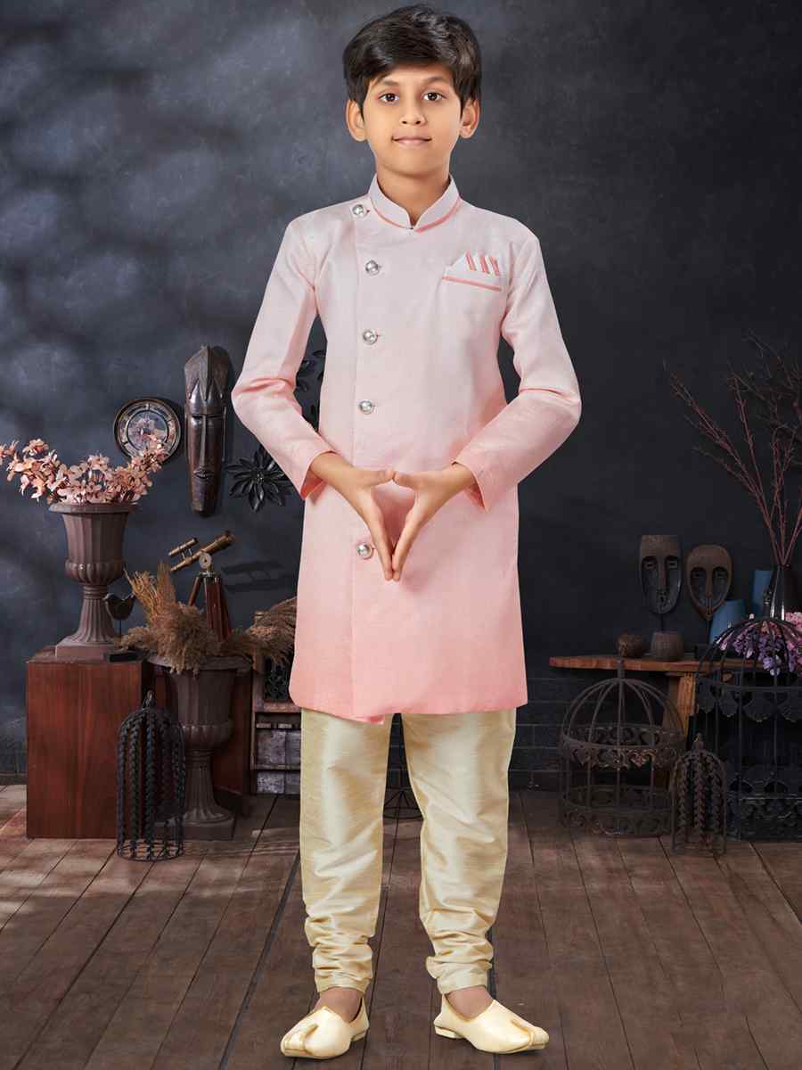 Peach Champion Silk Printed Traditional Party Kurta