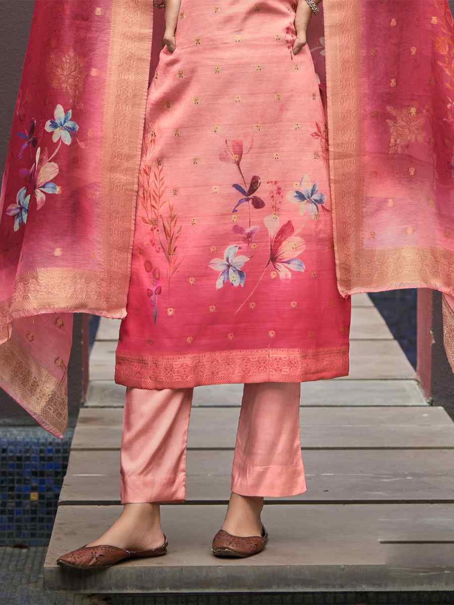 Peach Chanderi Jacquard Embroidered Festival Wedding Anarkali Salwar Kameez