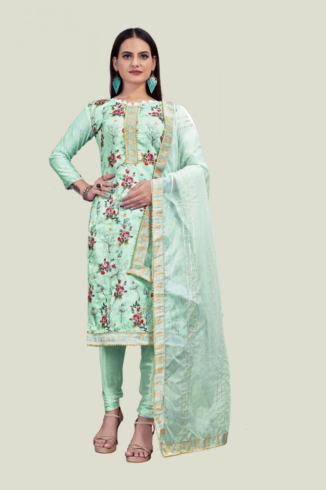 Sea Green Chanderi Printed Sequins Festival Party Churidar Salwar Kameez
