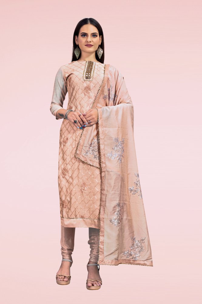 Peach Chanderi Sequins Festival Party Churidar Salwar Kameez