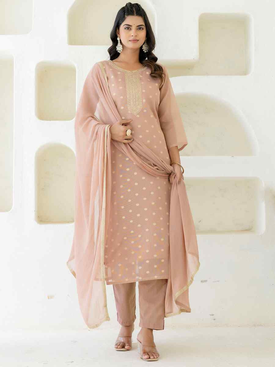 Peach Chanderi Silk Embroidery Party Wedding Festival Casual Ready Pant Salwar Kameez