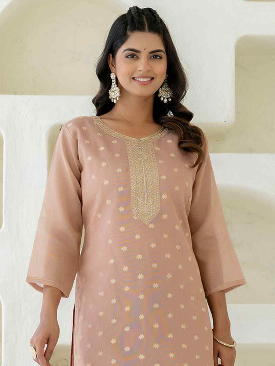 Peach Chanderi Silk Embroidery Party Wedding Festival Casual Ready Pant Salwar Kameez