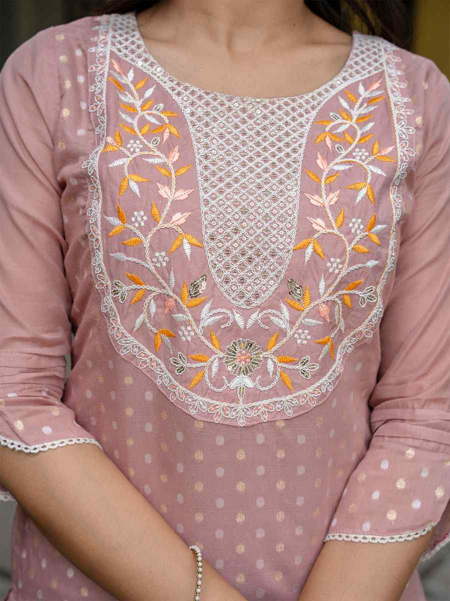 Peach Chanderi Silk Embroidery Party Wedding Festival Casual Ready Pant Salwar Kameez