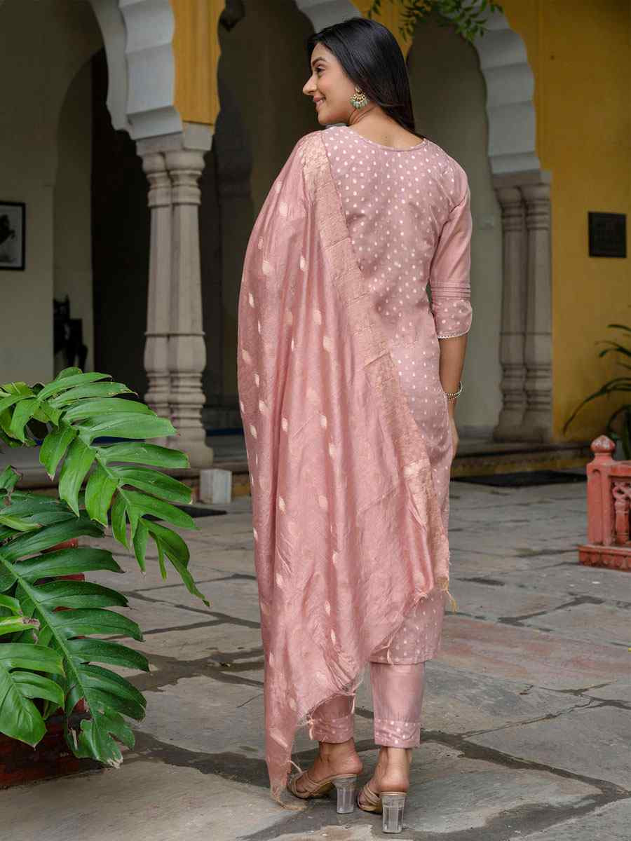 Peach Chanderi Silk Embroidery Party Wedding Festival Casual Ready Pant Salwar Kameez