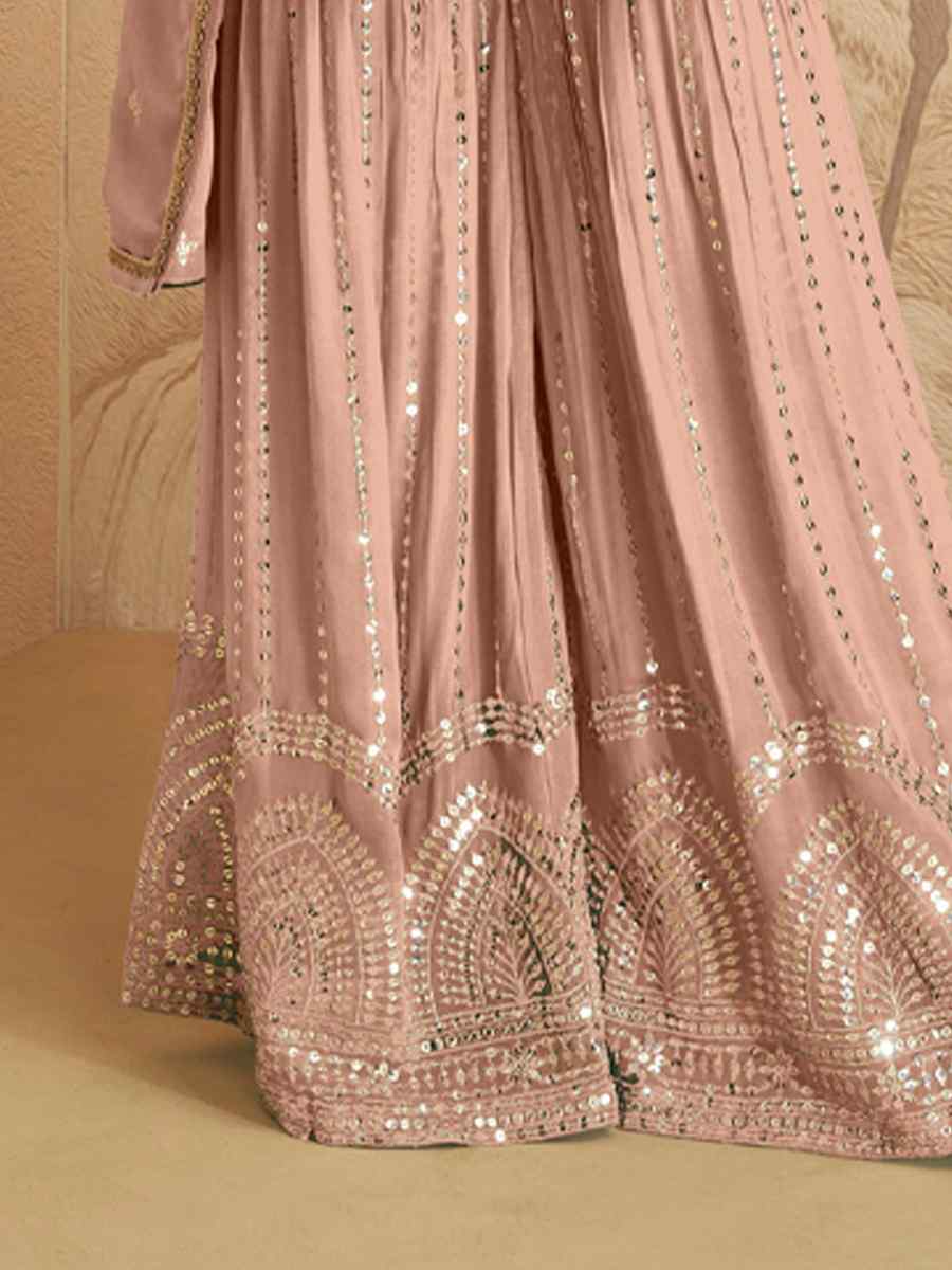 Peach Chinon Crub Embroidered Festival Wedding Palazzo Pant Salwar Kameez