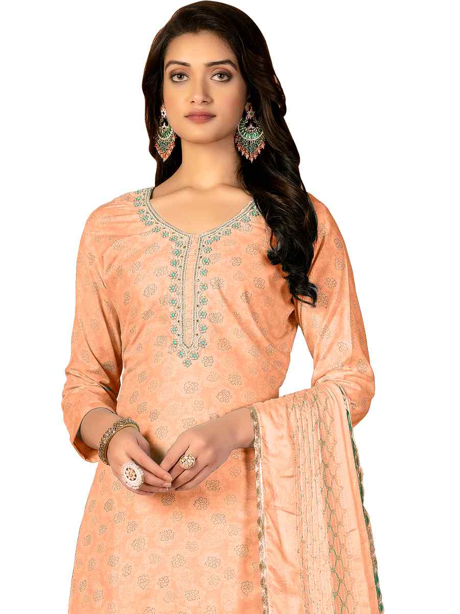 Peach Cotton Embroidered Casual Festival Pant Salwar Kameez