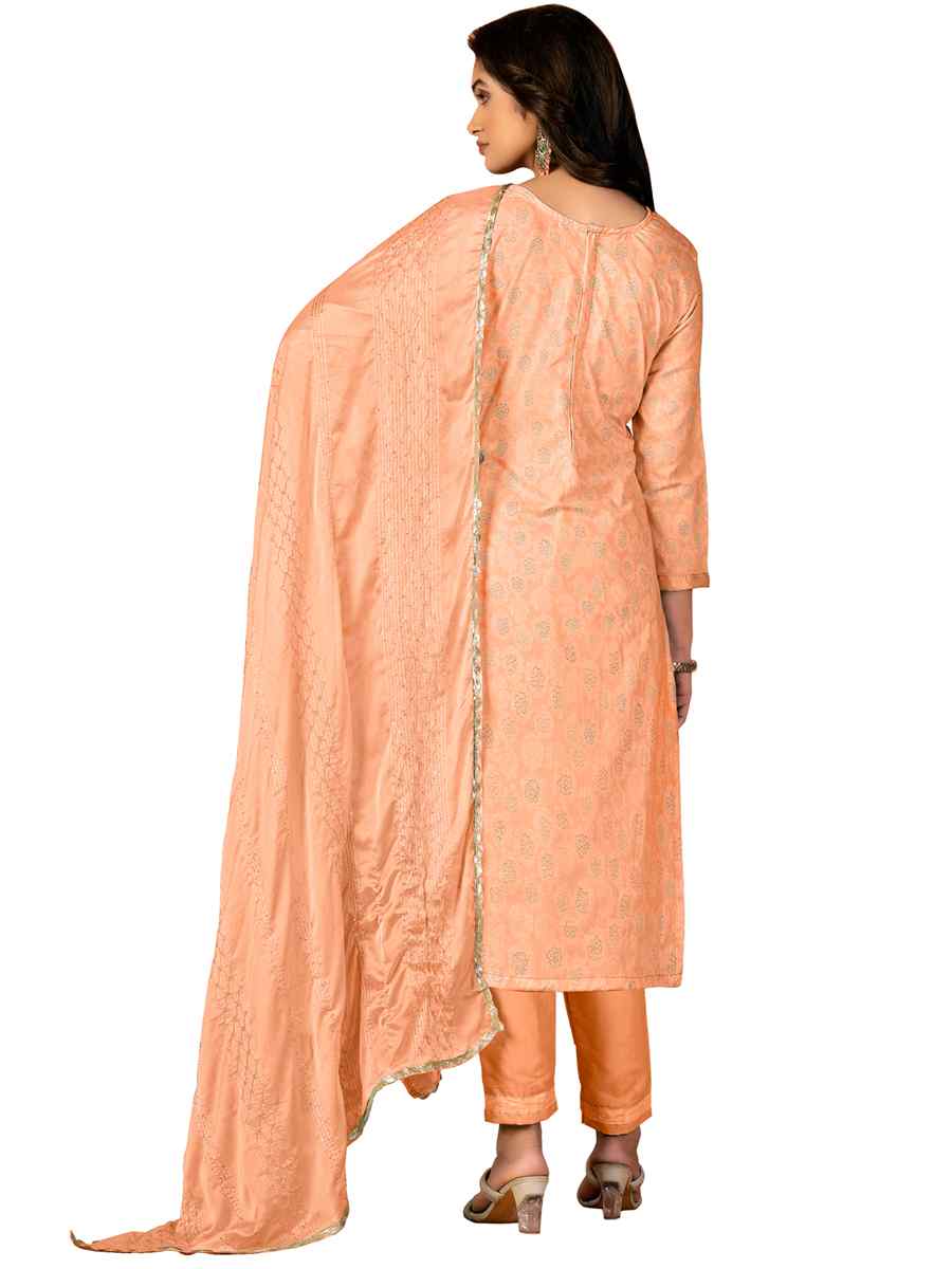 Peach Cotton Embroidered Casual Festival Pant Salwar Kameez