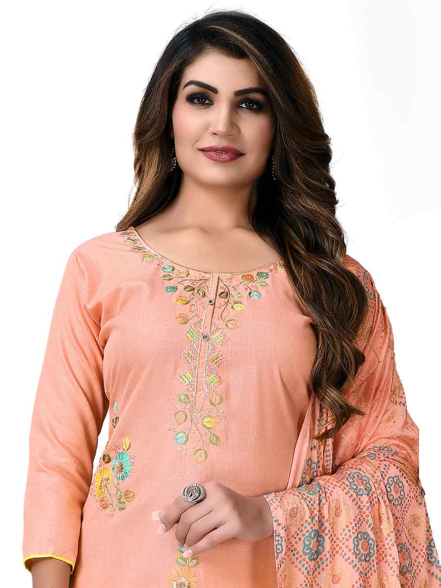 Peach Cotton Embroidered Festival Wedding Pant Salwar Kameez