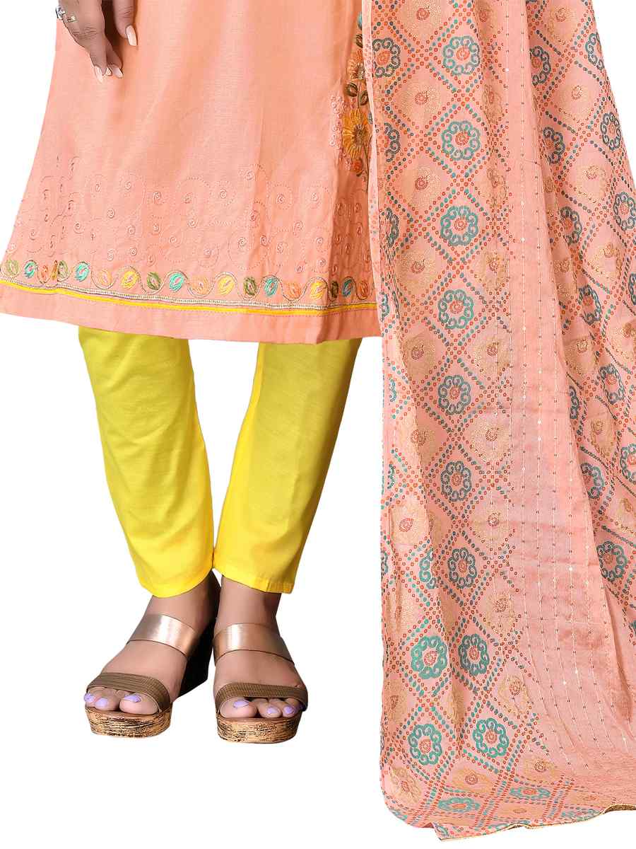 Peach Cotton Embroidered Festival Wedding Pant Salwar Kameez