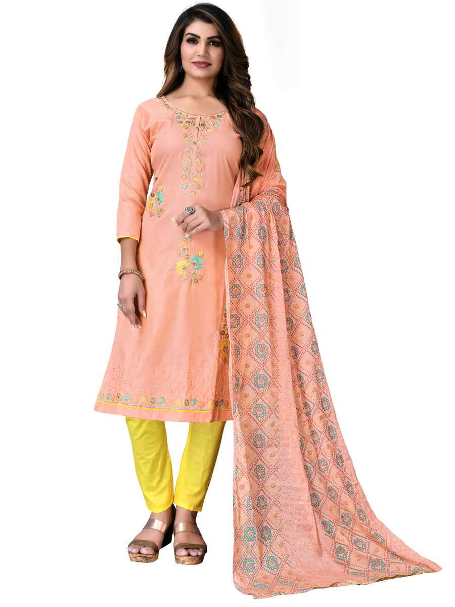 Peach Cotton Embroidered Festival Wedding Pant Salwar Kameez