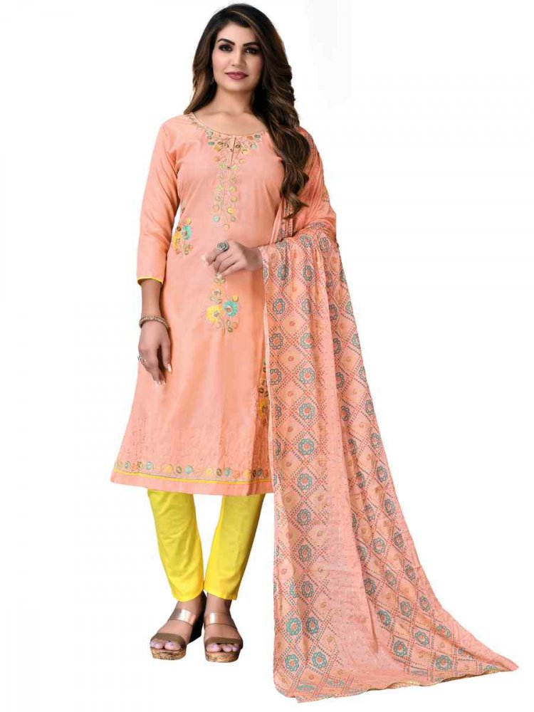 Peach Cotton Embroidered Festival Wedding Pant Salwar Kameez