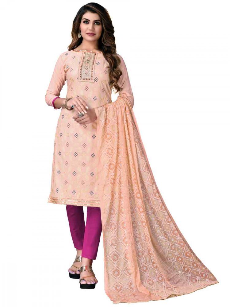 Peach Cotton Embroidered Festival Wedding Pant Salwar Kameez