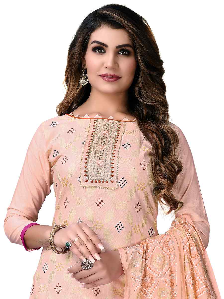 Peach Cotton Embroidered Festival Wedding Pant Salwar Kameez