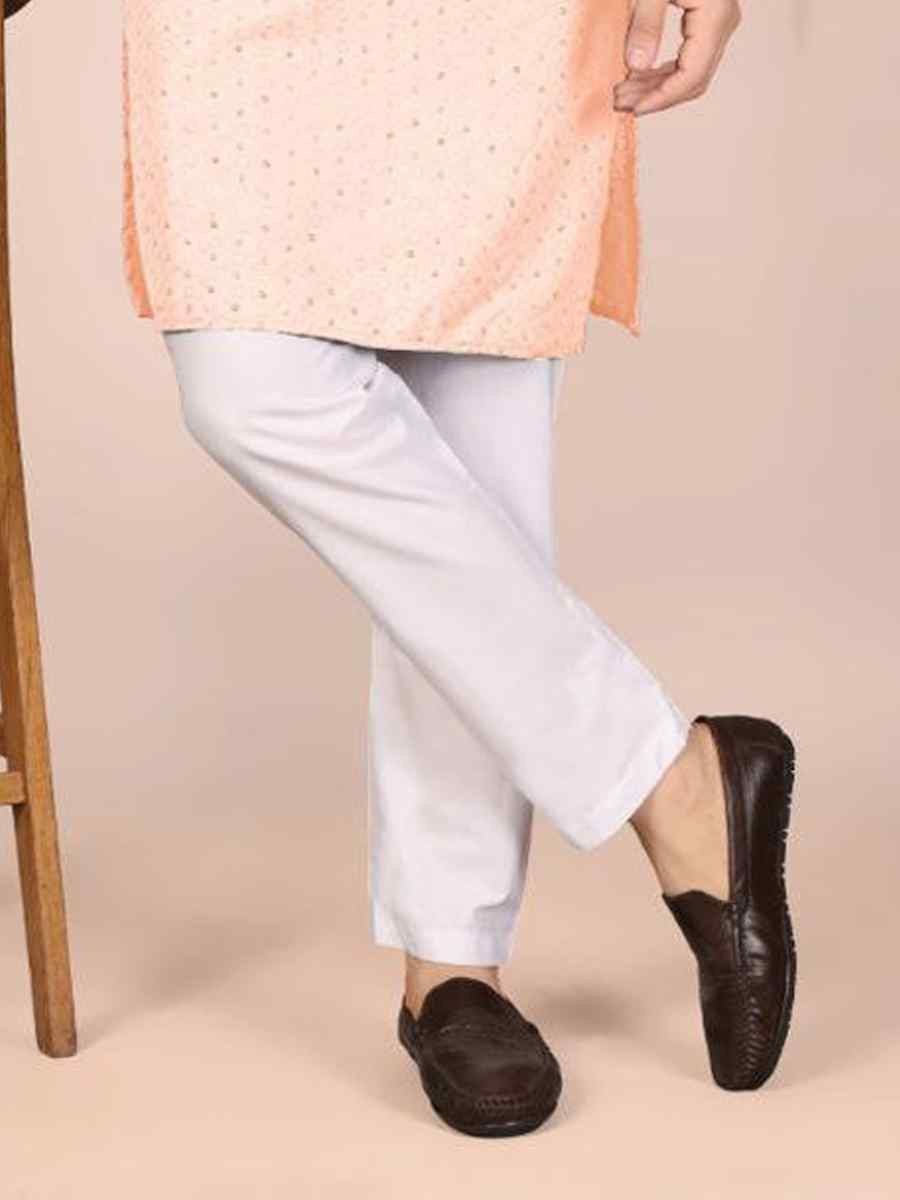 Peach Cotton Embroidery Festival Wedding Party Mens Kurta