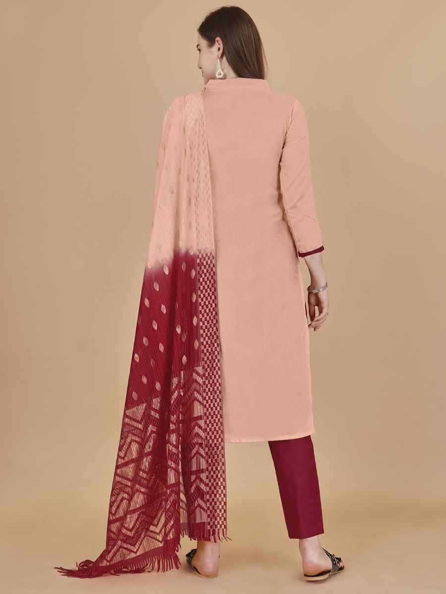 Peach Cotton Jacquard Handwoven Casual Festival Pant Salwar Kameez