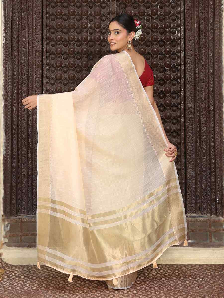 Peach Cotton Plain Zari Work Casual Reception Festival Wedding Fancy Classic Style Sarees