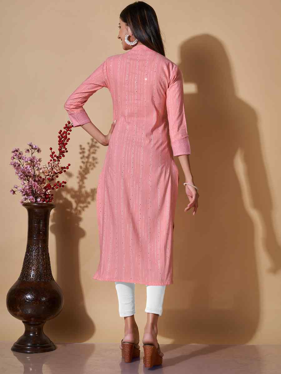 Peach Cotton Printed Casual Festival Kurti