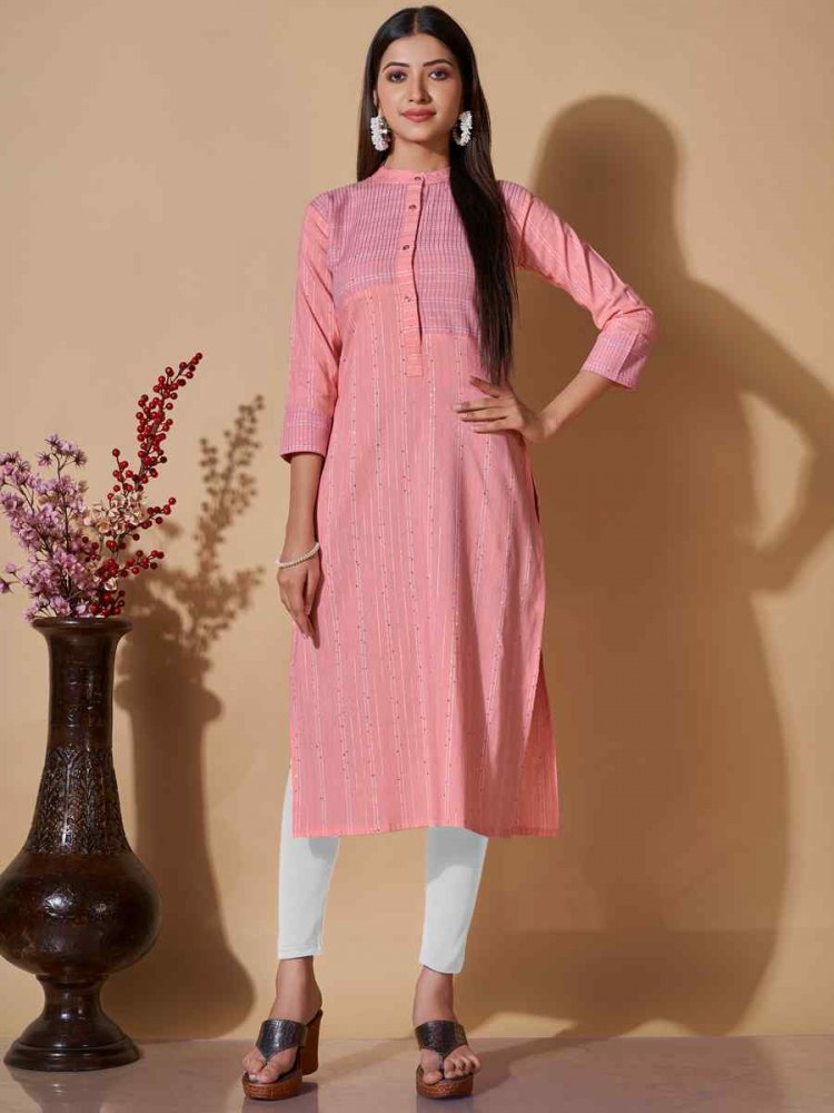 Peach Cotton Printed Casual Festival Kurti