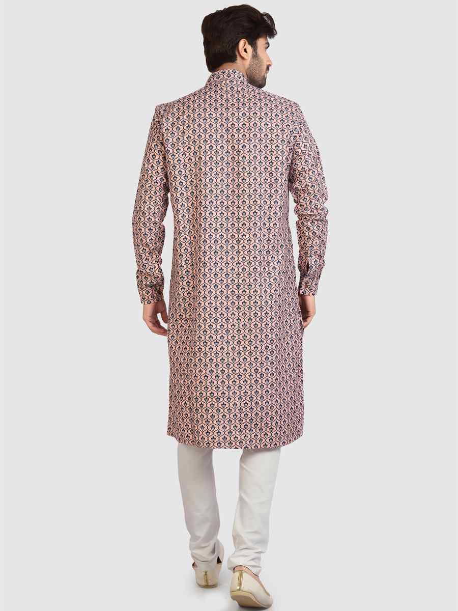 Peach Cotton Printed Festival Casual Kurta