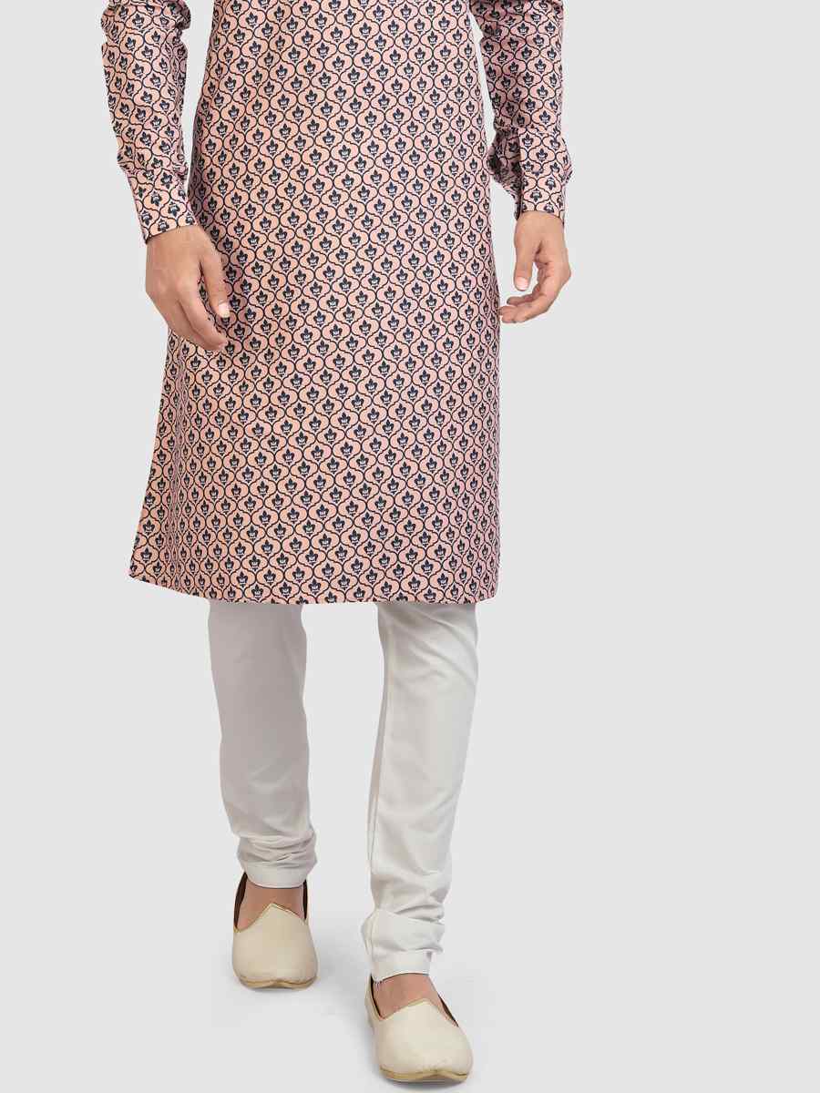 Peach Cotton Printed Festival Casual Kurta