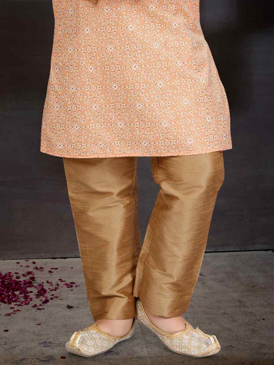 Peach Cotton Printed Festival Traditional Kurta Pyjama Boys Wear