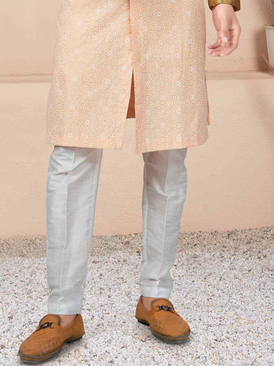 Peach Cotton Printed Wedding Festival Sherwani