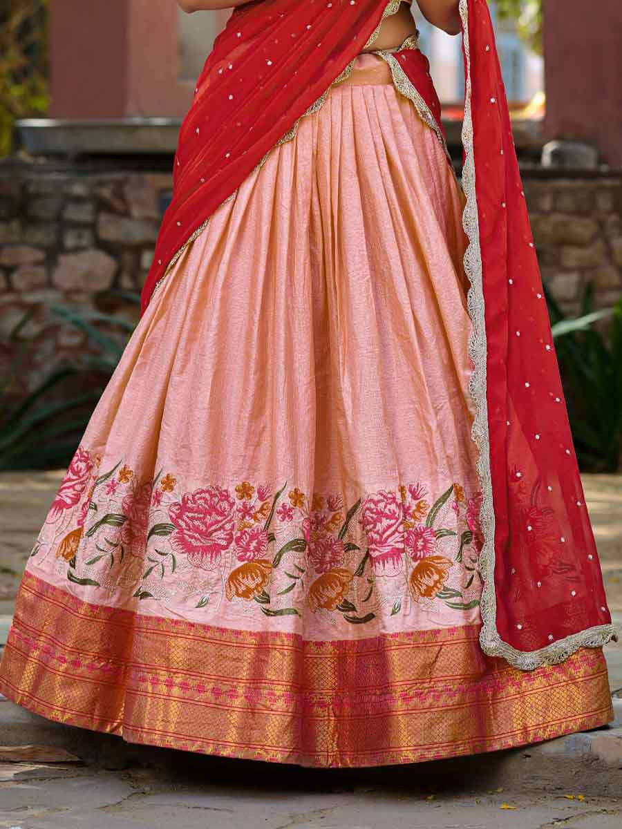 Peach Cotton Silk Embroidered Party Reception Wedding Lehenga Choli