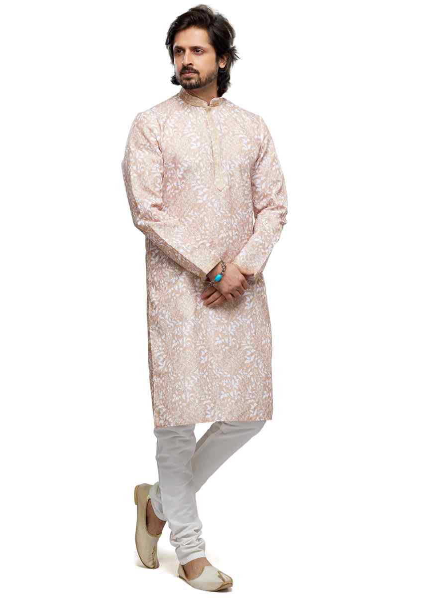 Peach Cotton Woven Festival Party Kurta