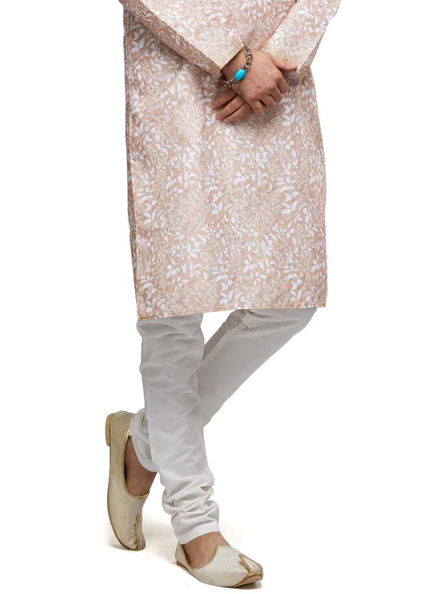 Peach Cotton Woven Festival Party Kurta
