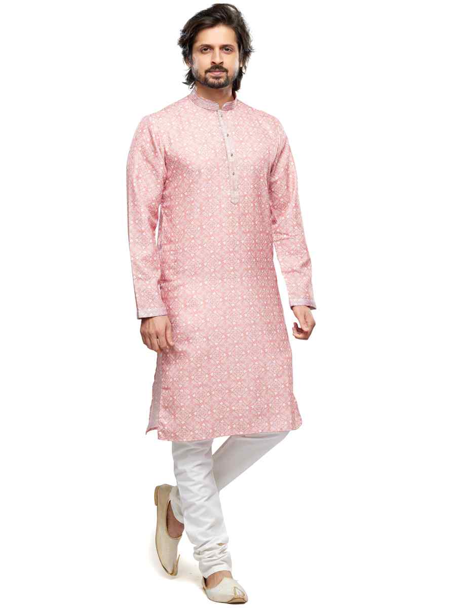 Peach Cotton Woven Festival Party Kurta