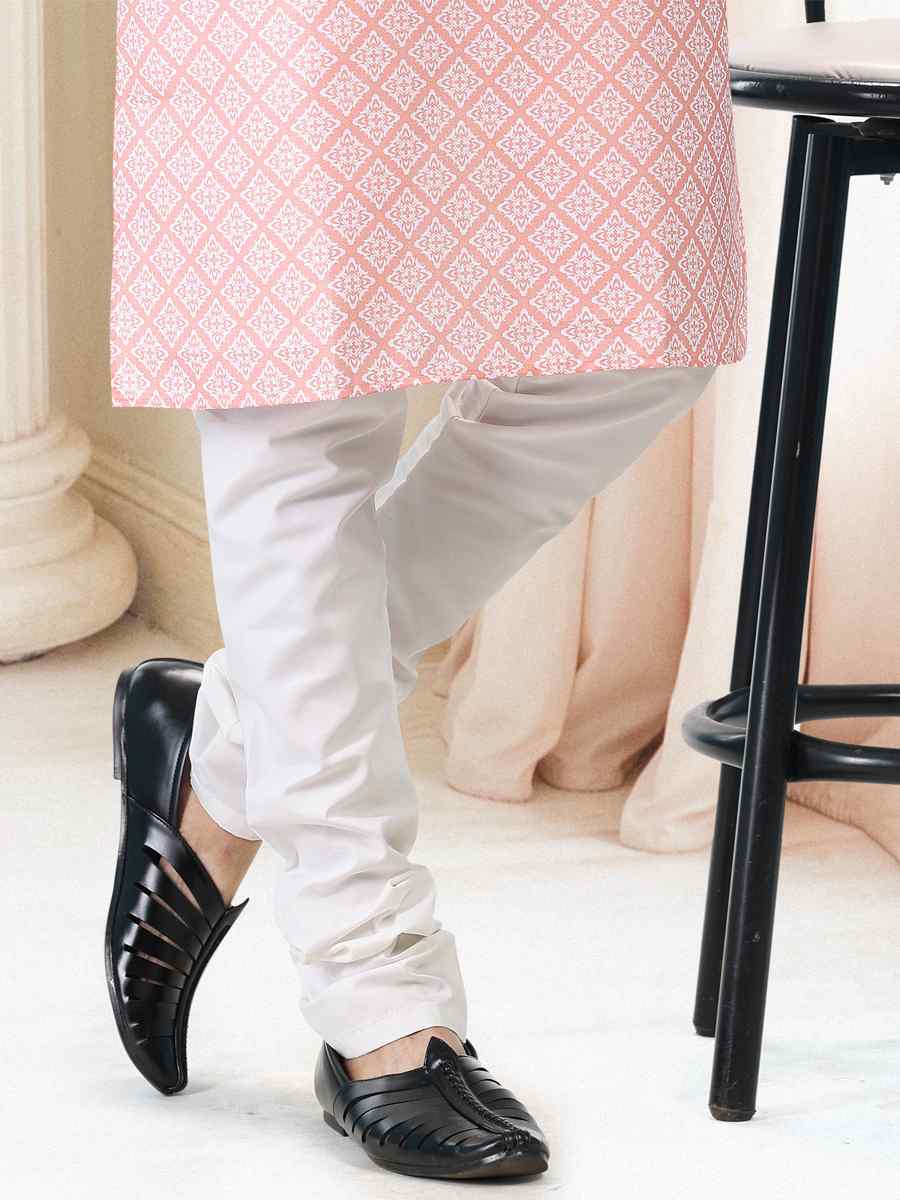 Peach Cotton Woven Festival Party Kurta