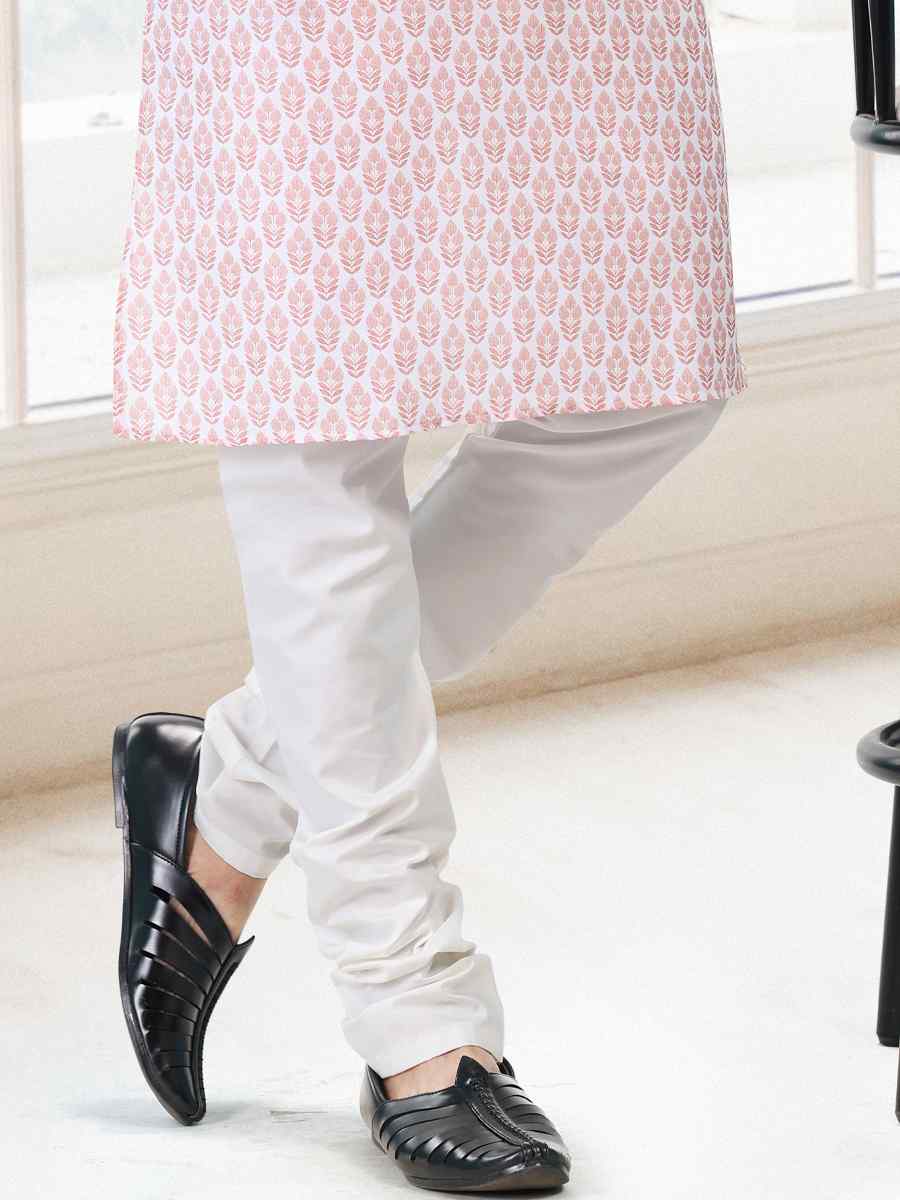 Peach Cotton Woven Festival Party Kurta