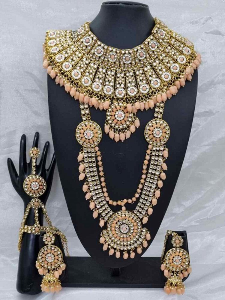 Peach Cream Alloy Bridal Wear Diamonds Bridal Sets