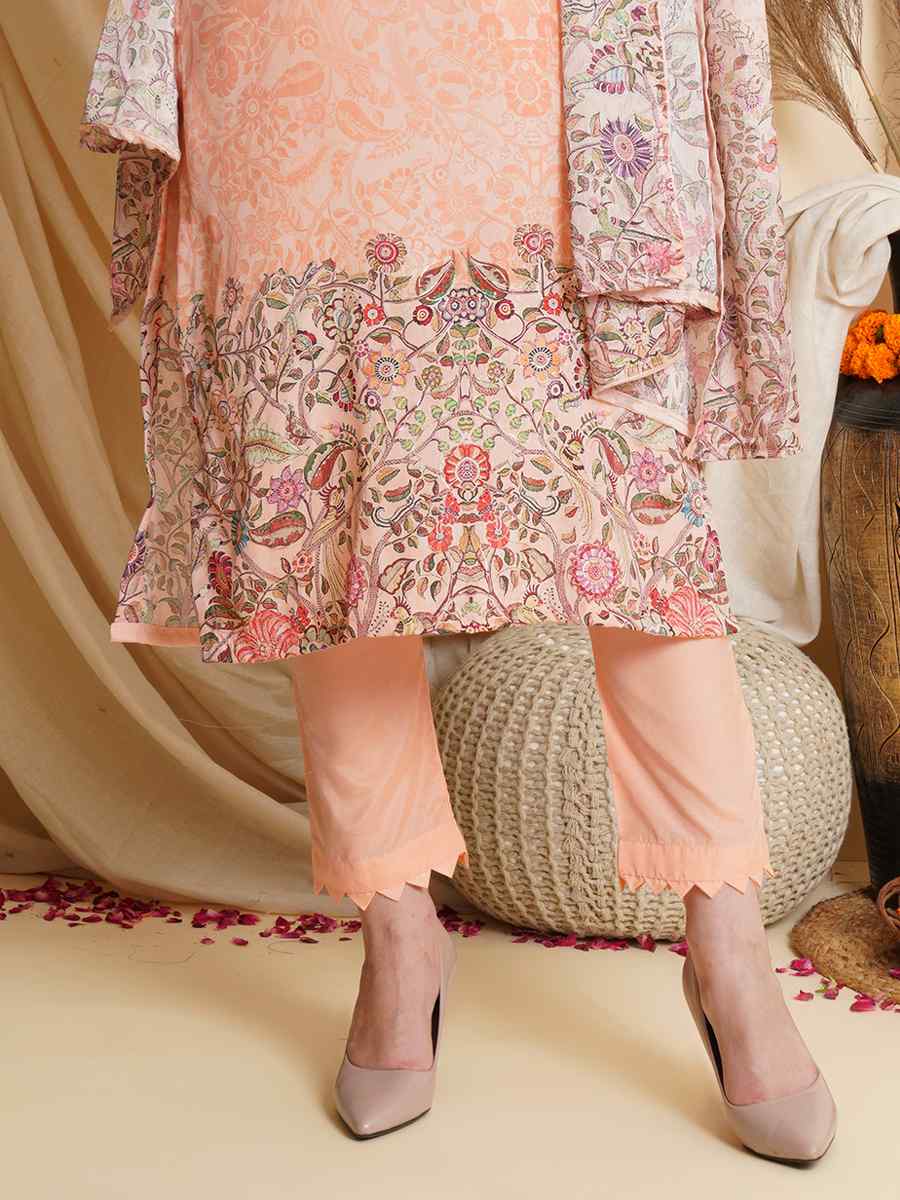 Peach Crepe Printed Festival Casual Palazzo Pant Salwar Kameez