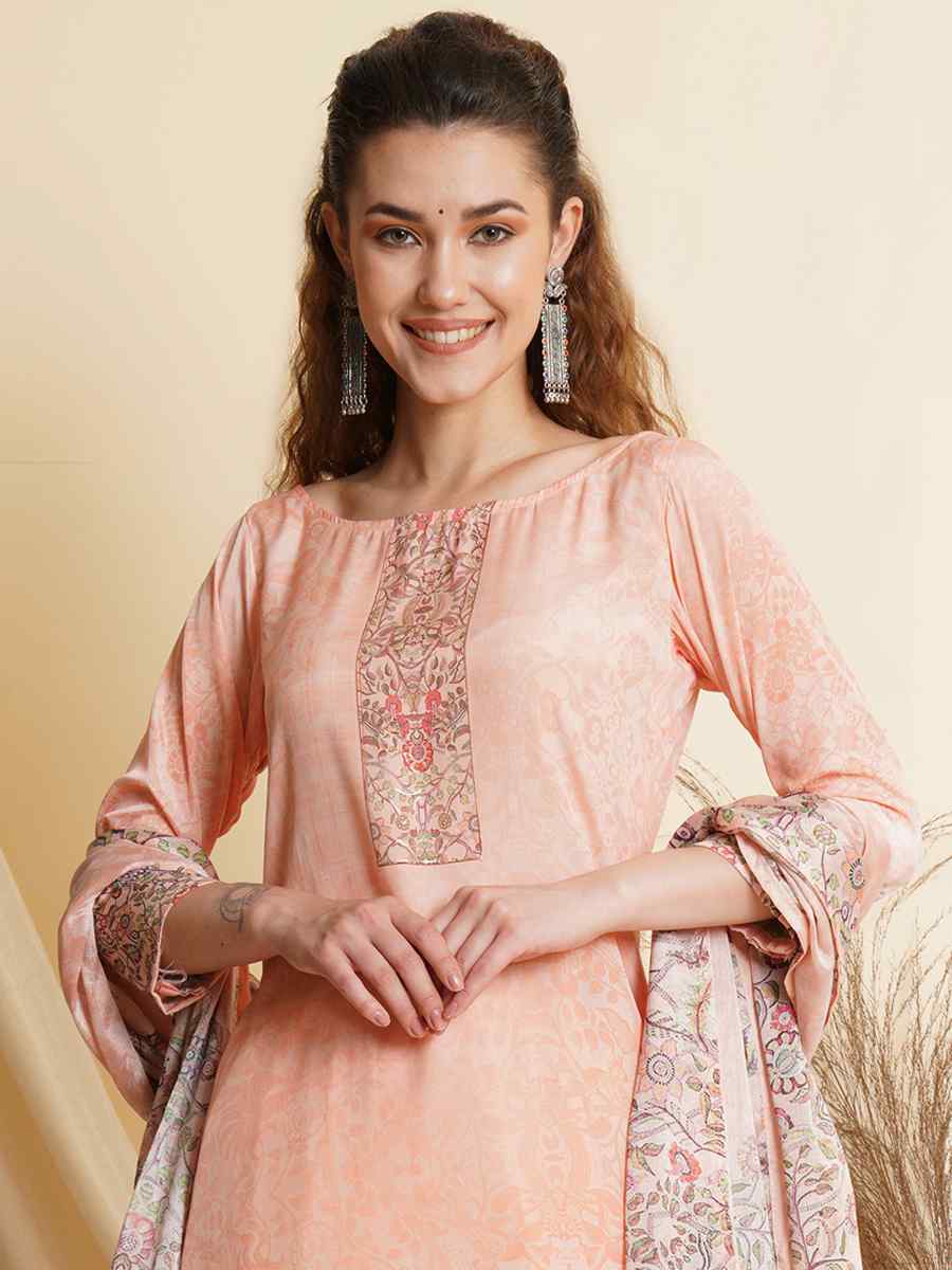 Peach Crepe Printed Festival Casual Palazzo Pant Salwar Kameez