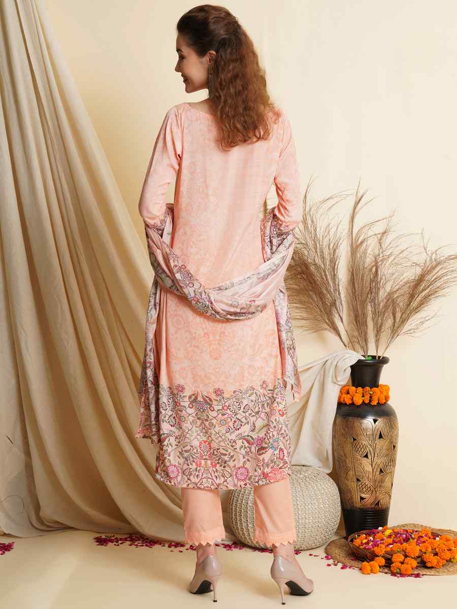 Peach Crepe Printed Festival Casual Palazzo Pant Salwar Kameez