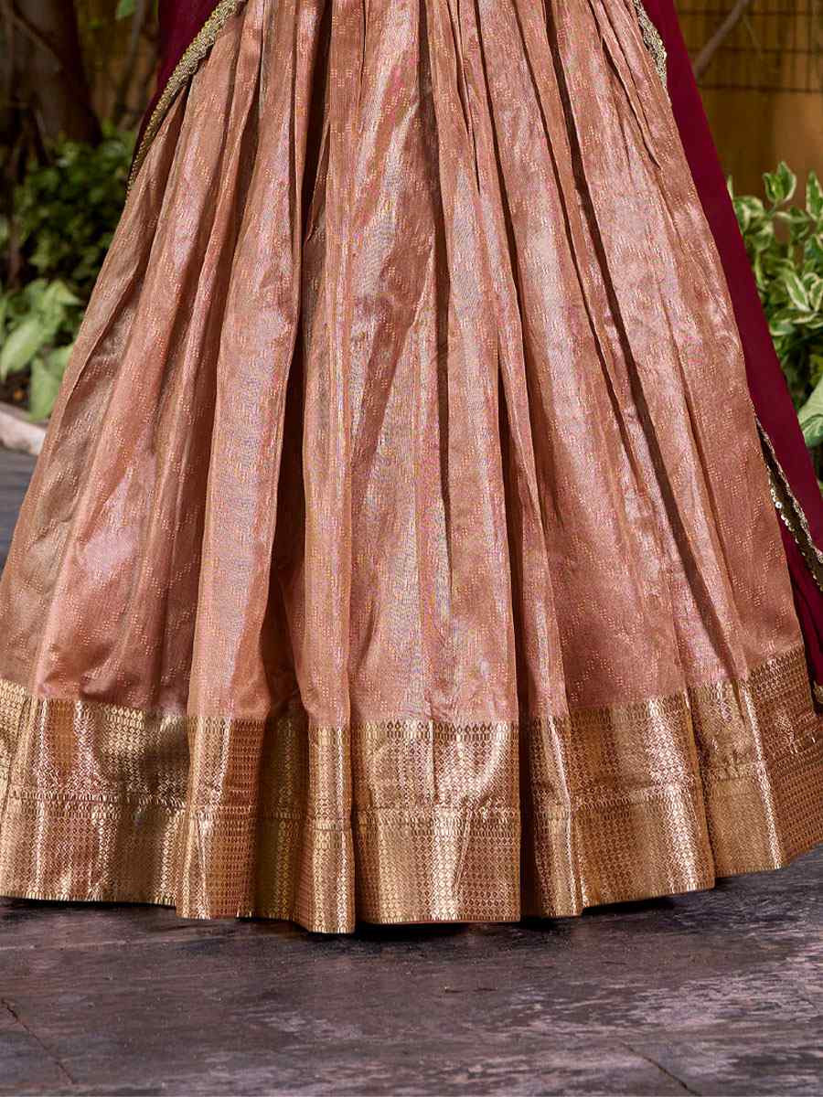 Peach Dhupion Silk Zari Handwoven Wedding Reception Festival Heavy Border Lehenga Choli