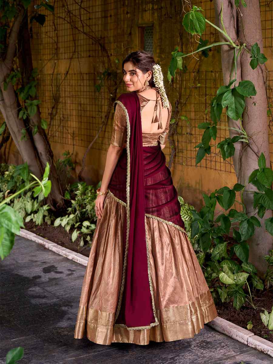 Peach Dhupion Silk Zari Handwoven Wedding Reception Festival Heavy Border Lehenga Choli