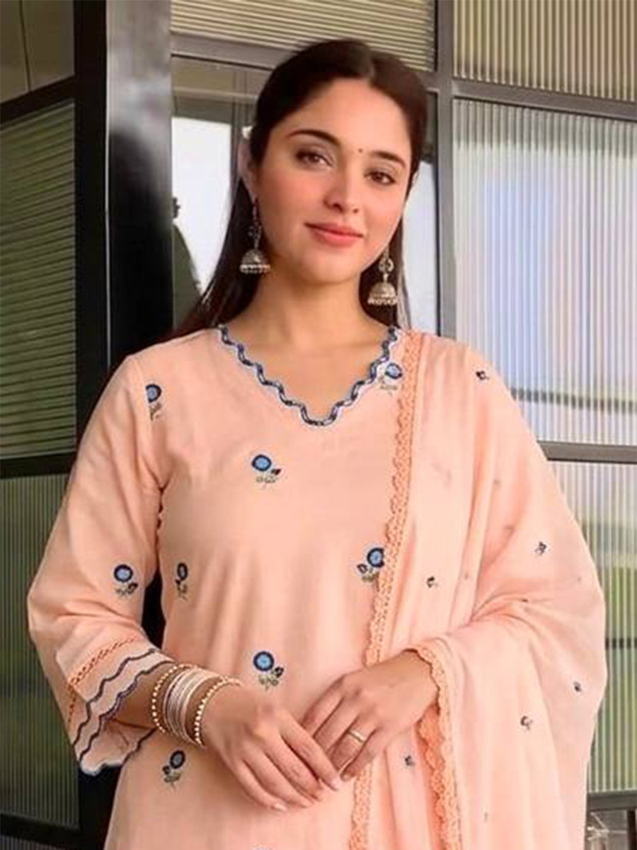 Peach Embroidery Wedding Party Festival Casual Ready Palazzo Pant Salwar Kameez