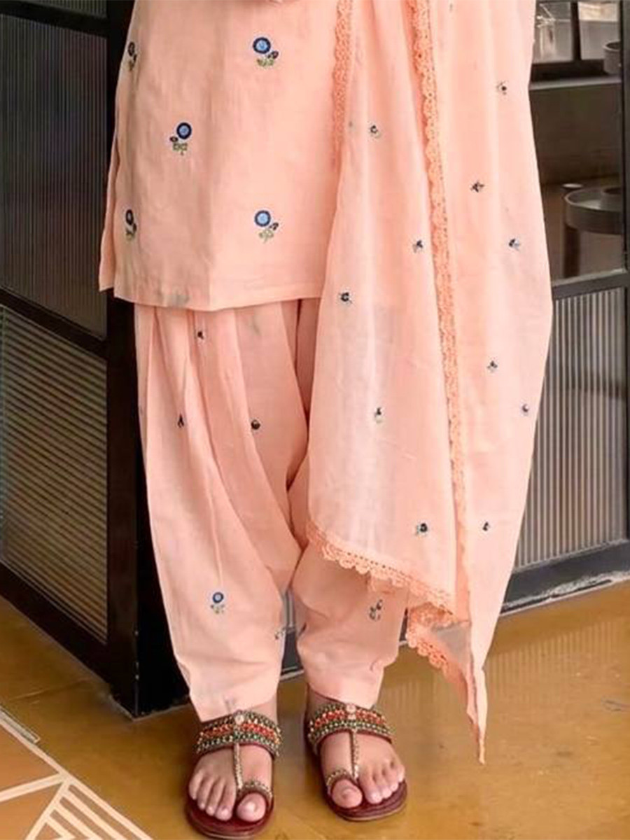 Peach Embroidery Wedding Party Festival Casual Ready Palazzo Pant Salwar Kameez